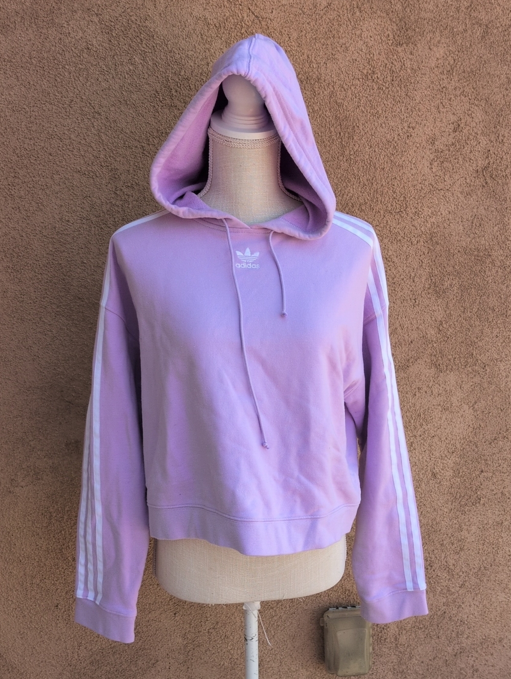 Adidas Terry Cloth Cropped 100% Cotton Striped  Hoodie Activewear Athletic